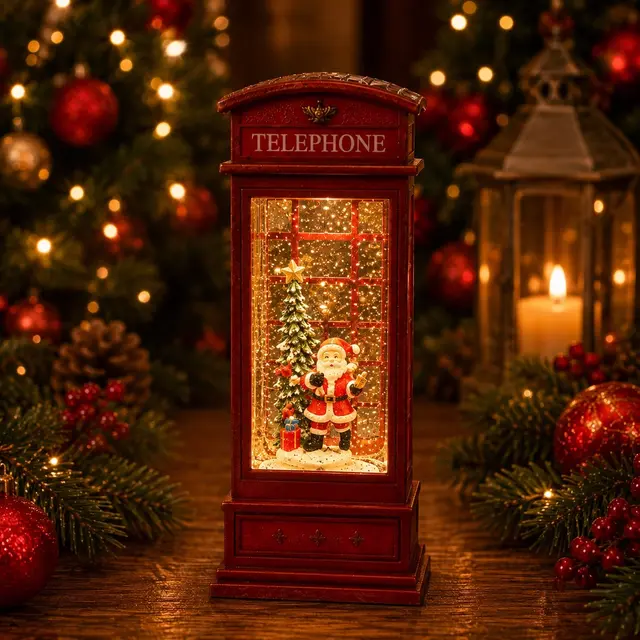 Cabina Telefónica Santa y Árbol, 30cm · Globos de Nieve · Santa Shop Guatemala