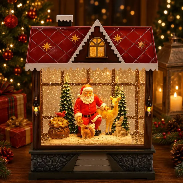 Casita Santa Animalitos, 28cm · Globos de Nieve · Santa Shop Guatemala