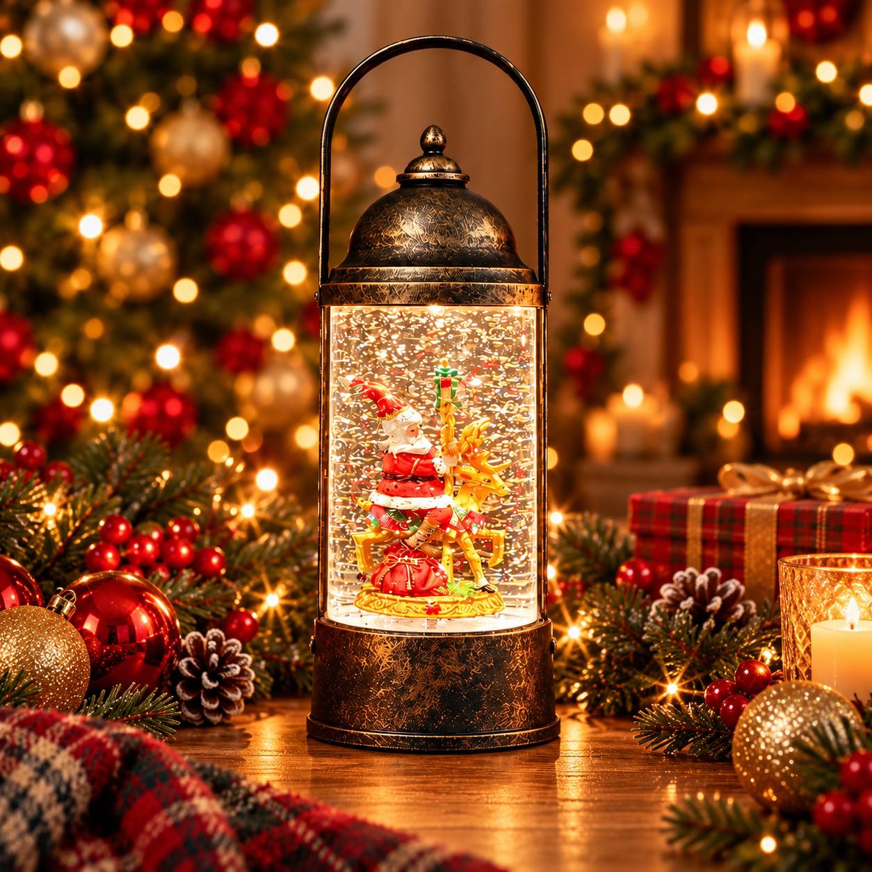 Farol Cilindro Santa, 30cm · Globos de Nieve · Santa Shop Guatemala