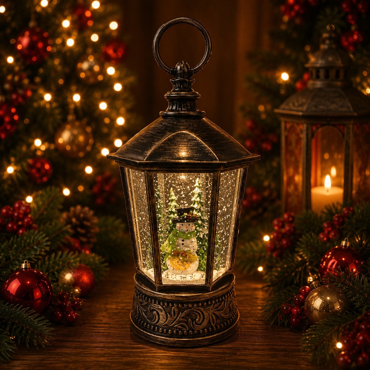 Farol Hexagonal de Frosty, 28cm · Globos de Nieve · Santa Shop Guatemala