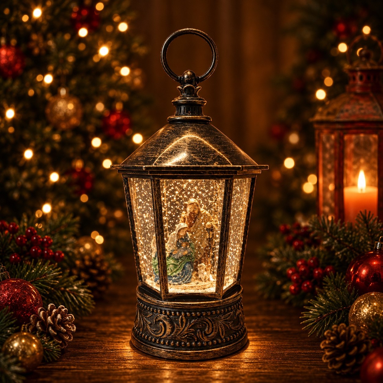 Farol Hexagonal Nacimiento, 30cm · Globos de Nieve · Santa Shop Guatemala