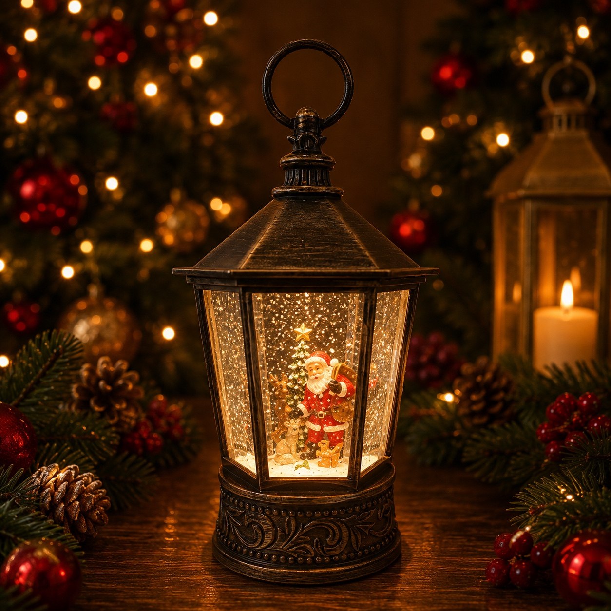 Farol Hexagonal Santa, 30cm · Globos de Nieve · Santa Shop Guatemala