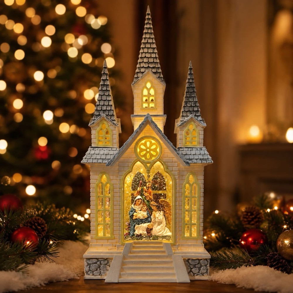 Iglesia Nacimiento Iluminada, 40cm · Globos de Nieve · Santa Shop Guatemala
