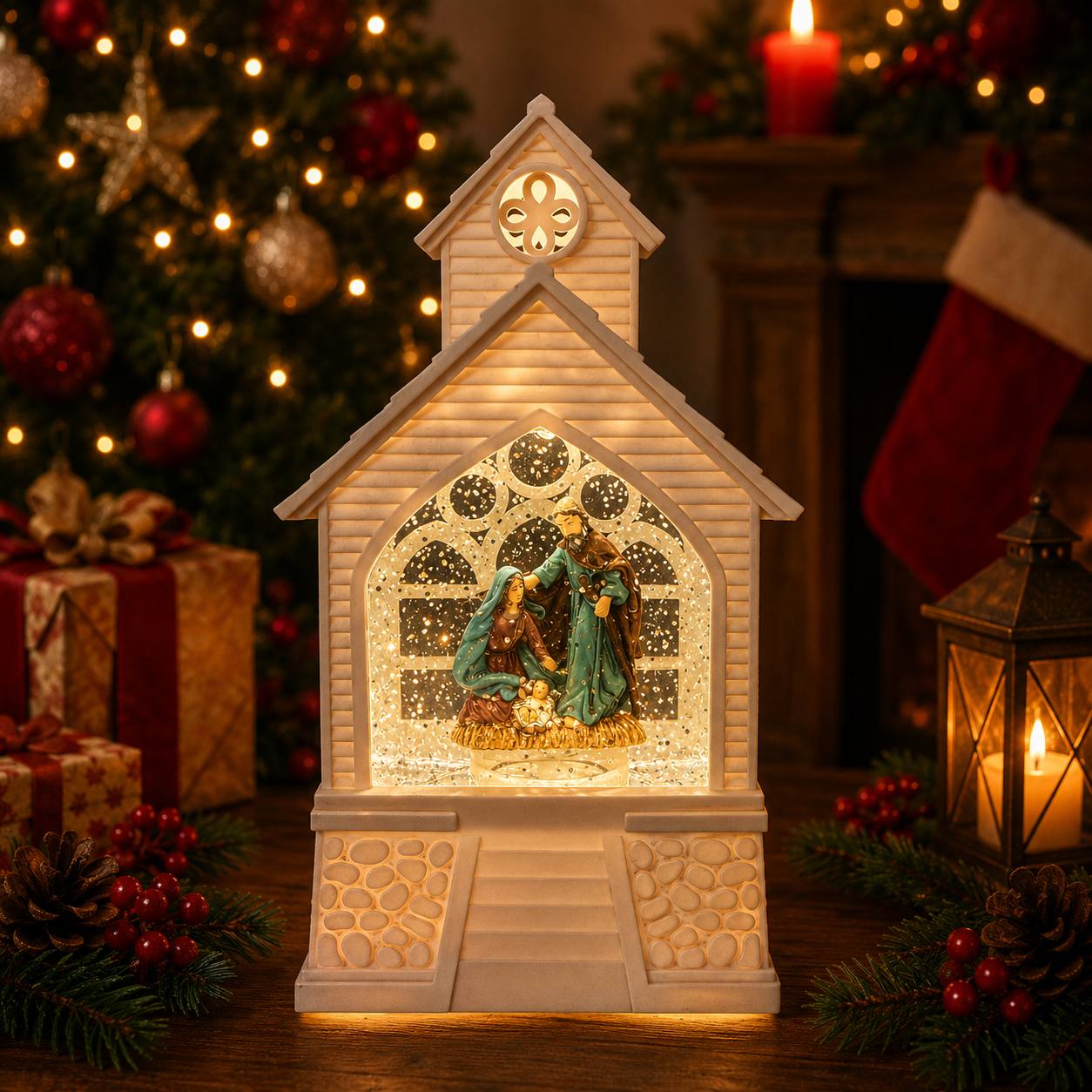 Iglesia Pequeña Nacimiento, 25cm · Globos de Nieve · Santa Shop Guatemala