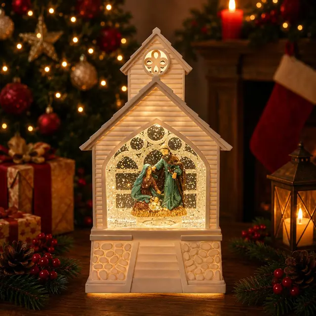 Iglesia Pequeña Nacimiento, 25cm · Globos de Nieve · Santa Shop Guatemala