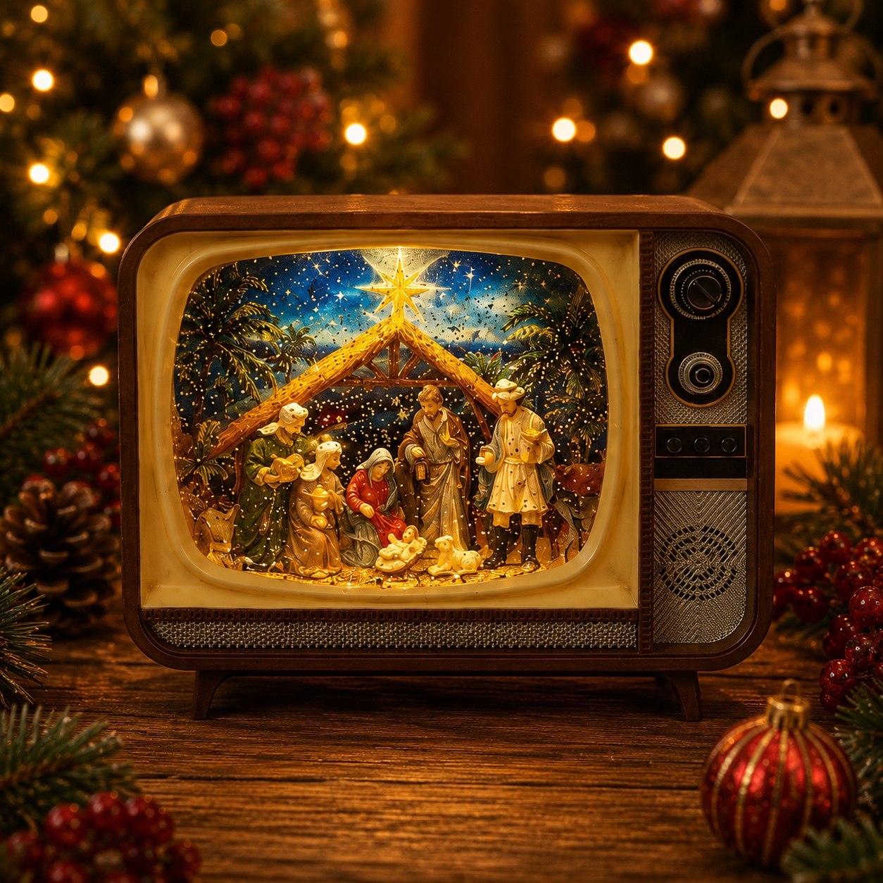 TV Retro con Nacimiento, 28cm · Globos de Nieve · Santa Shop Guatemala