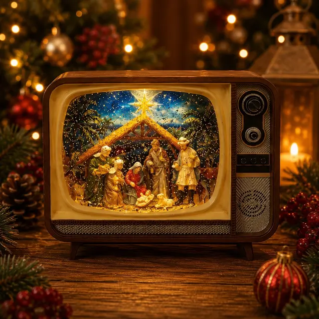 TV Retro con Nacimiento, 28cm · Globos de Nieve · Santa Shop Guatemala