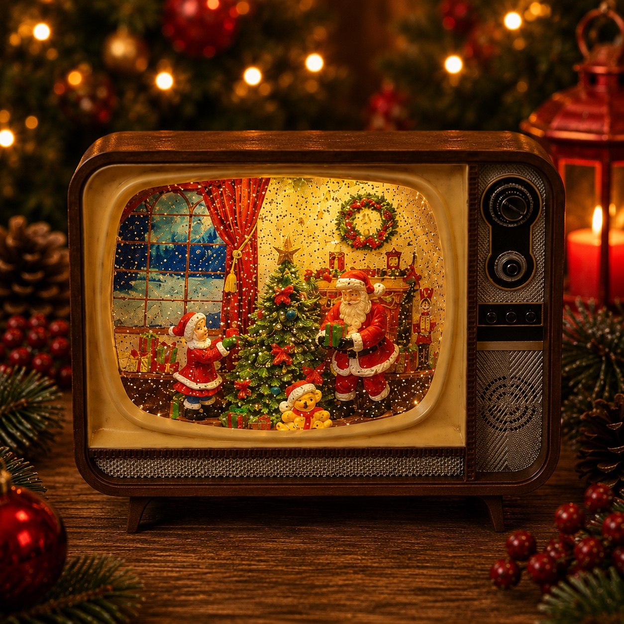 TV Retro de Santa, 28cm · Globos de Nieve · Santa Shop Guatemala