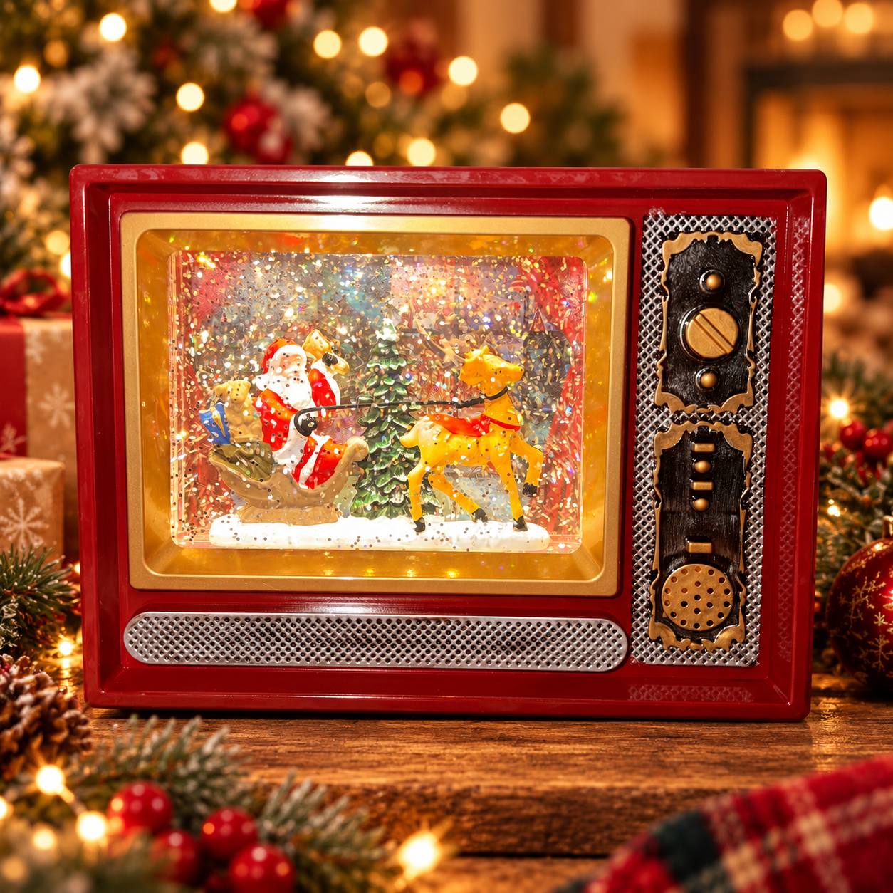 TV Vintage Pequeña - Santa Trineo, 18cm · Globos de Nieve · Santa Shop Guatemala