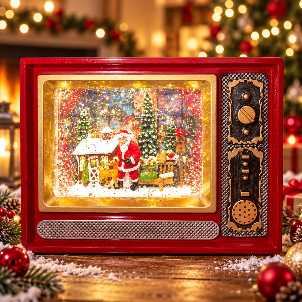 TV Vintage Pequeña - Santa Venado, 18cm · Globos de Nieve · Santa Shop Guatemala