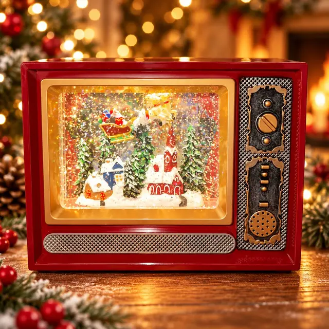 TV Vintage Pequeña - Santa Volando, 18cm · Globos de Nieve · Santa Shop Guatemala