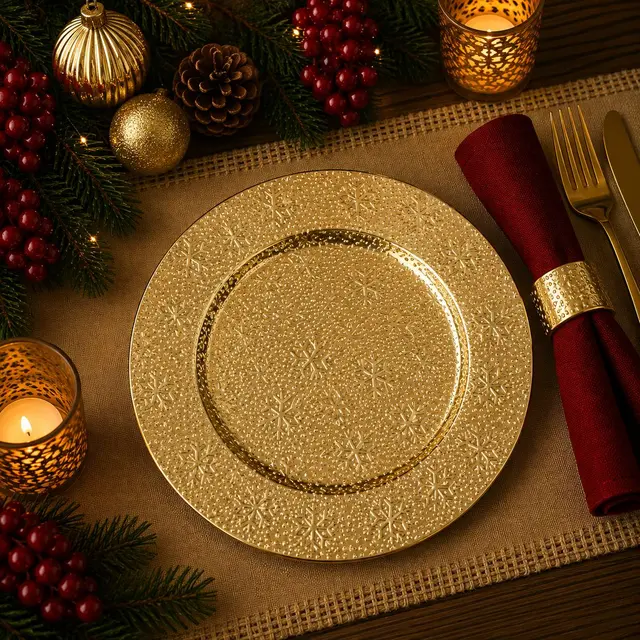 Baja Plato Copo de Nieve Dorado, 33cm · Platos y Mesa · Santa Shop Guatemala
