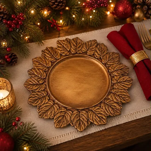 Baja Plato Hojas Dorado/Bronce · Platos y Mesa · Santa Shop Guatemala
