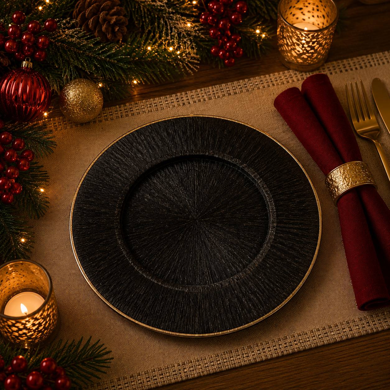 Baja Plato Negro Textura, 33cm · Platos y Mesa · Santa Shop Guatemala