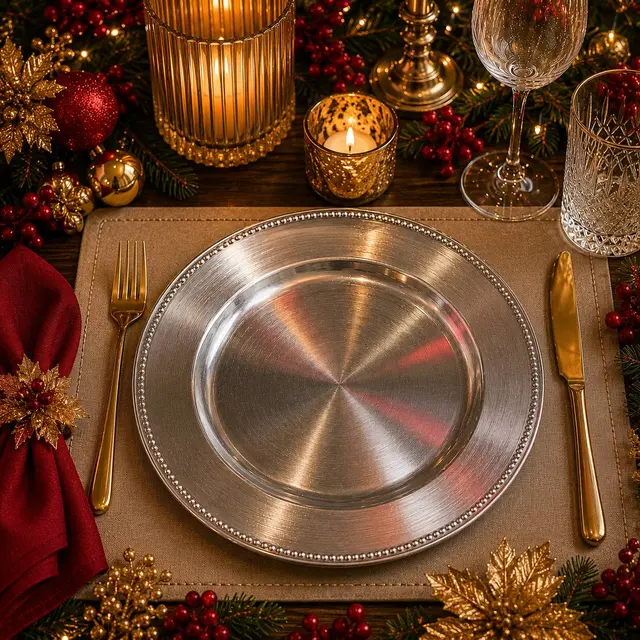 Baja Plato Plateado Liso con Borde, 33cm · Platos y Mesa · Santa Shop Guatemala