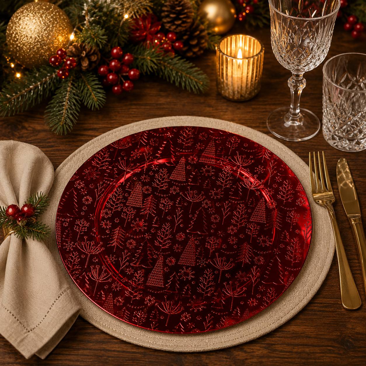 Baja Plato Rojo Pinos, 33cm · Platos y Mesa · Santa Shop Guatemala