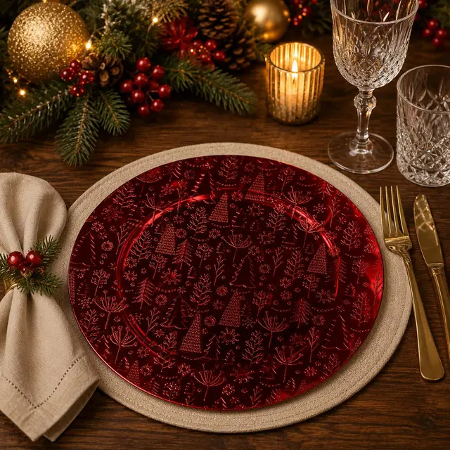 Baja Plato Rojo Pinos, 33cm · Platos y Mesa · Santa Shop Guatemala