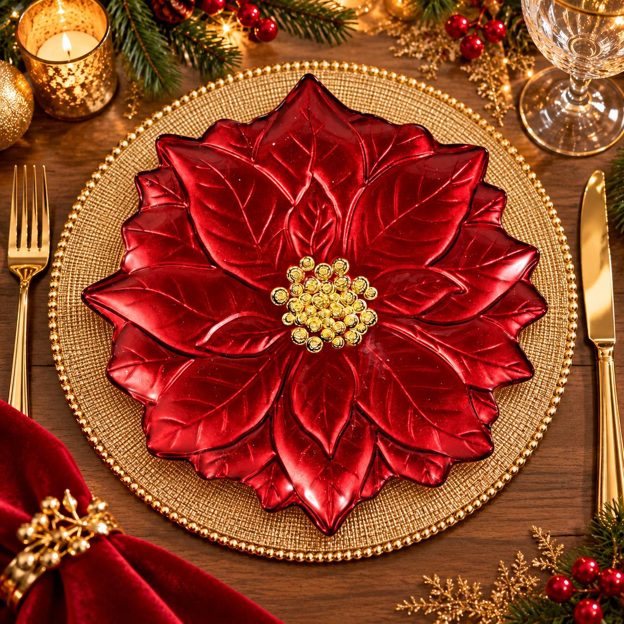 Baja Platos Pascua Vidrio Rojo, 32cm · Platos y Mesa · Santa Shop Guatemala
