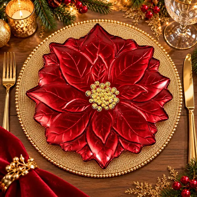 Baja Platos Pascua Vidrio Rojo, 32cm · Platos y Mesa · Santa Shop Guatemala