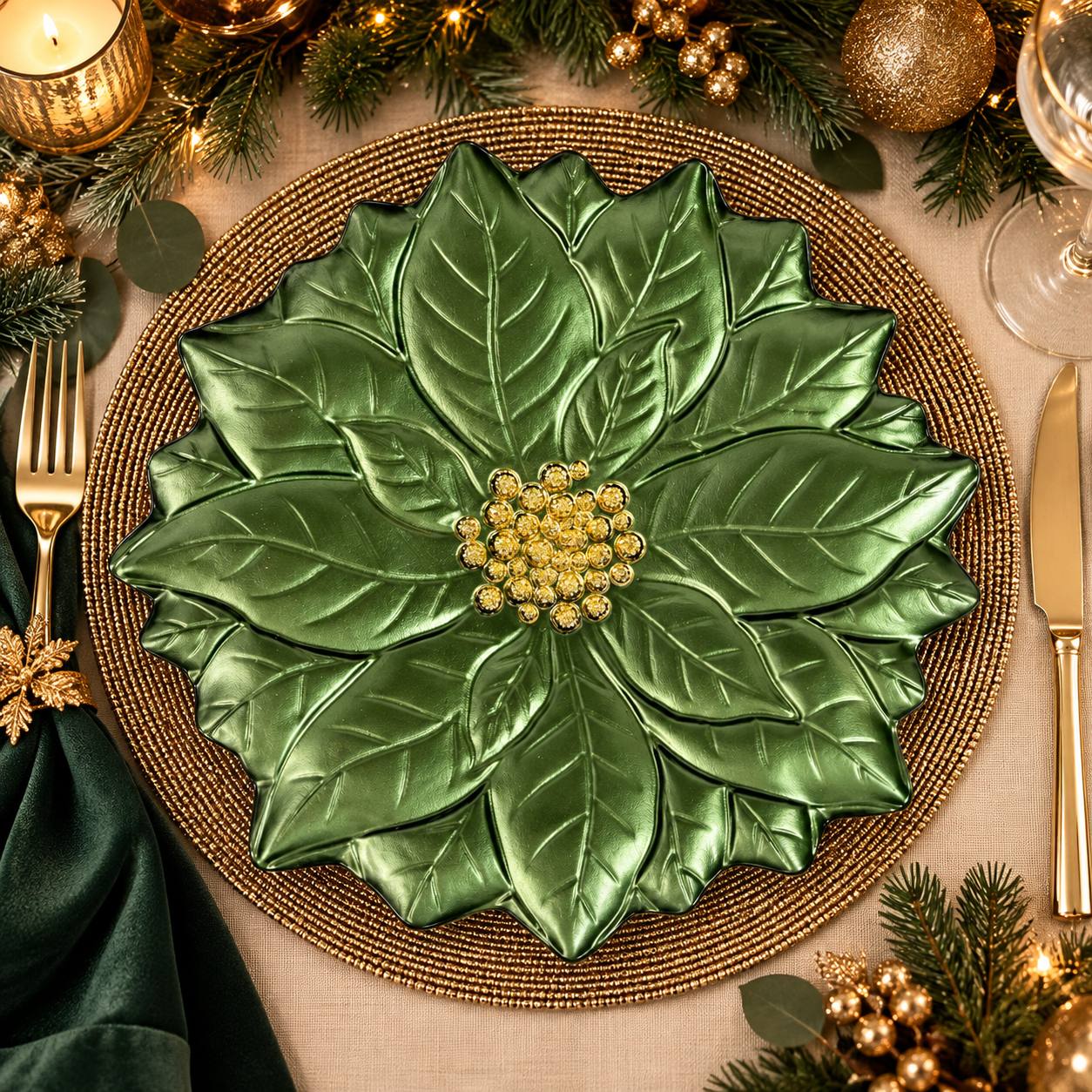 Baja Platos Pascua Vidrio Verde, 32cm · Platos y Mesa · Santa Shop Guatemala