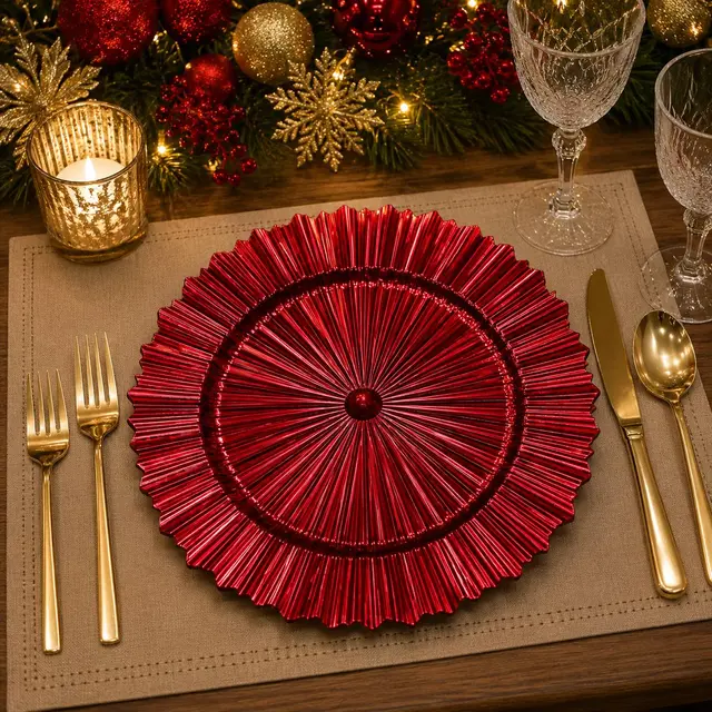 Baja Platos Rojo Asterisco Corrugado, 33cm · Platos y Mesa · Santa Shop Guatemala