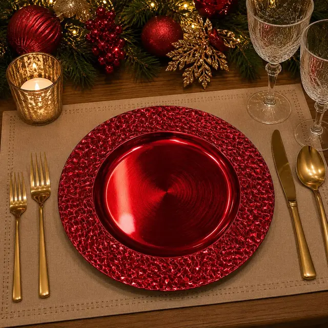 Baja Platos Rojo Borde Corrugado, 33cm · Platos y Mesa · Santa Shop Guatemala
