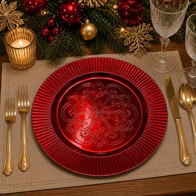 Baja Platos Rojo Flor y Borde, 33cm · Platos y Mesa · Santa Shop Guatemala