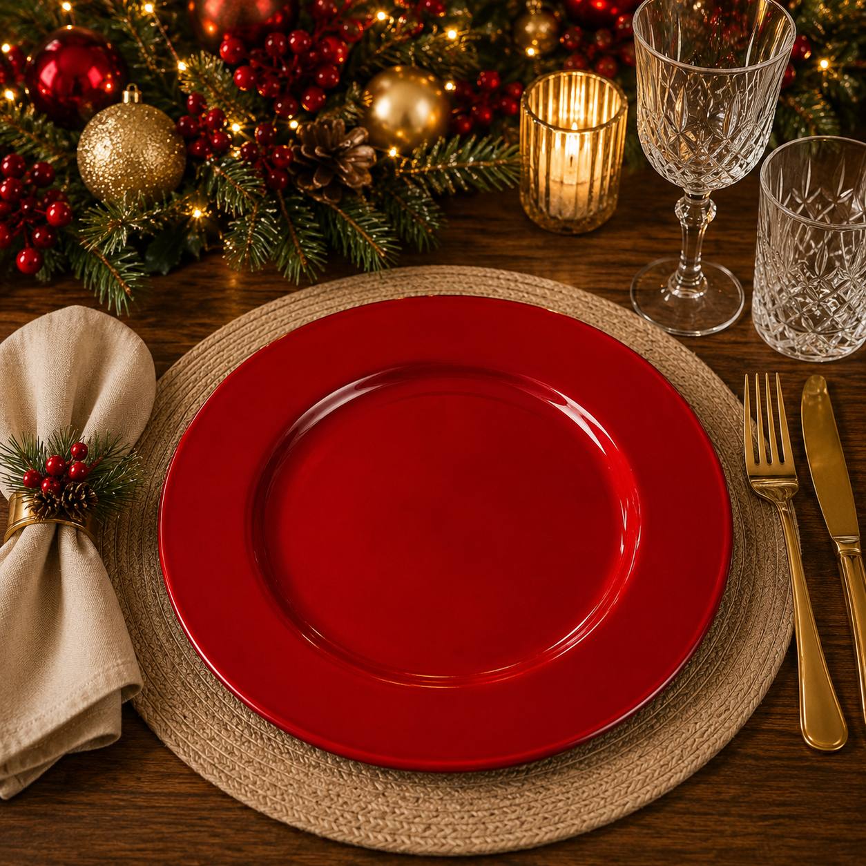 Baja Platos Rojo Simple Liso, 33cm · Platos y Mesa · Santa Shop Guatemala
