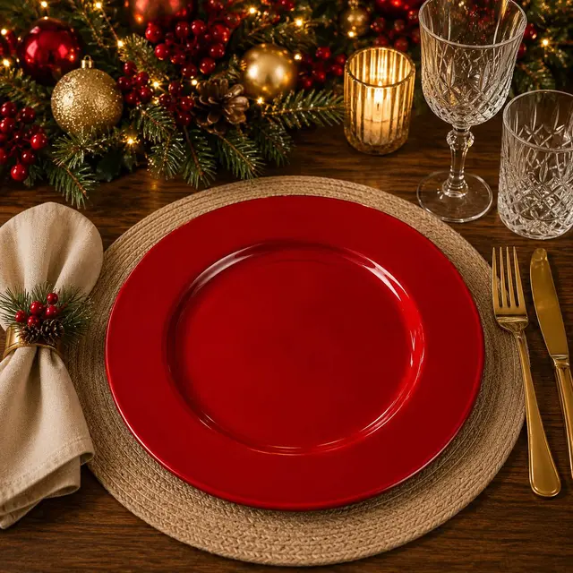 Baja Platos Rojo Simple Liso, 33cm · Platos y Mesa · Santa Shop Guatemala