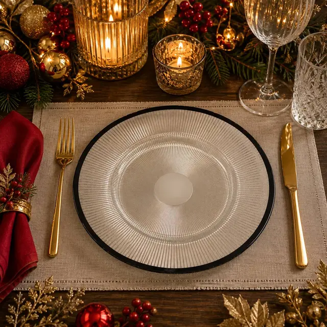 Baja Platos Transparente con Orilla Negra, 33cm · Platos y Mesa · Santa Shop Guatemala