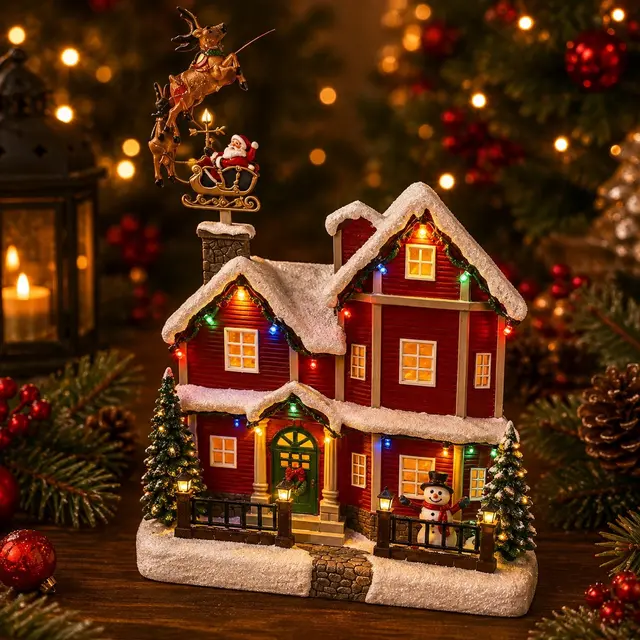 Casa con trineo rotativo · Villas Navideñas · Santa Shop Guatemala